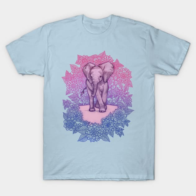 Cute Baby Elephant in pink, purple & blue T-Shirt by micklyn
